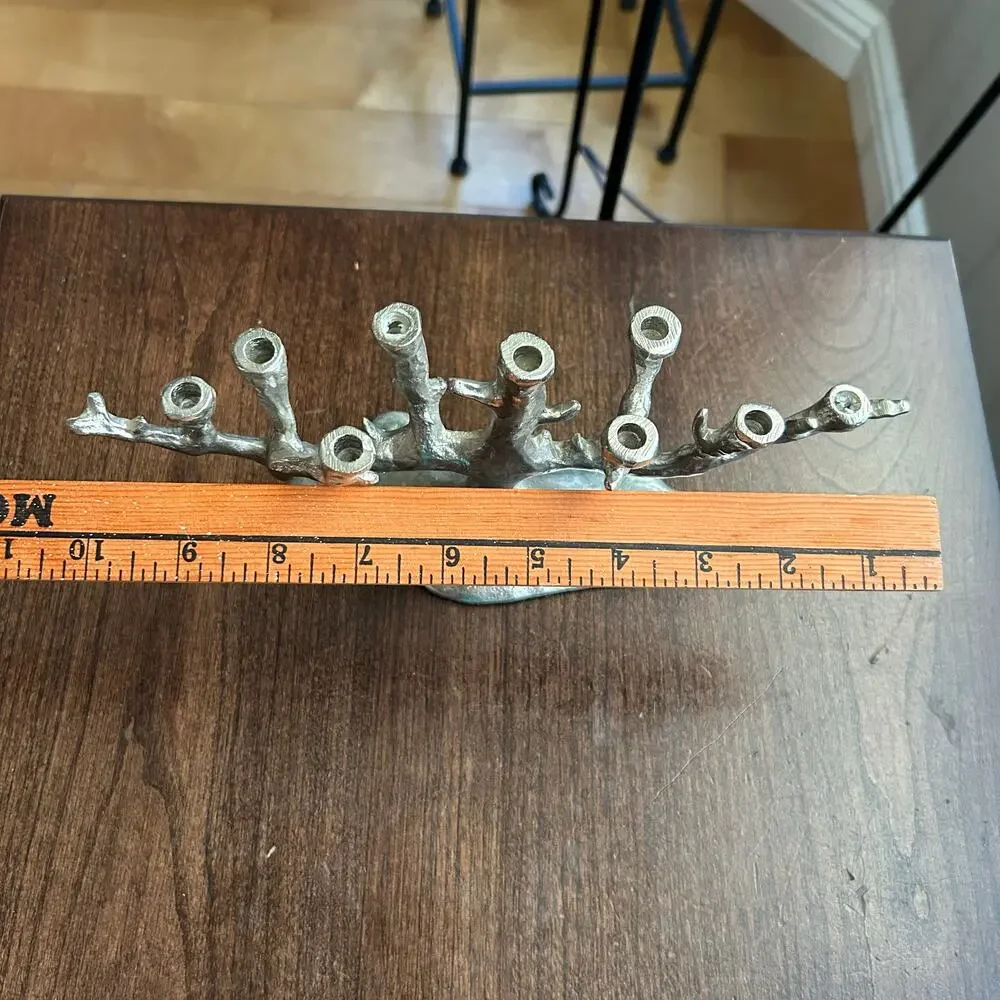 West Elm VTG Unusual Small Manzanita Tree of Life Menorah Candelabra Silver 10
